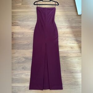 Solace London, burgundy strapless gown size 4